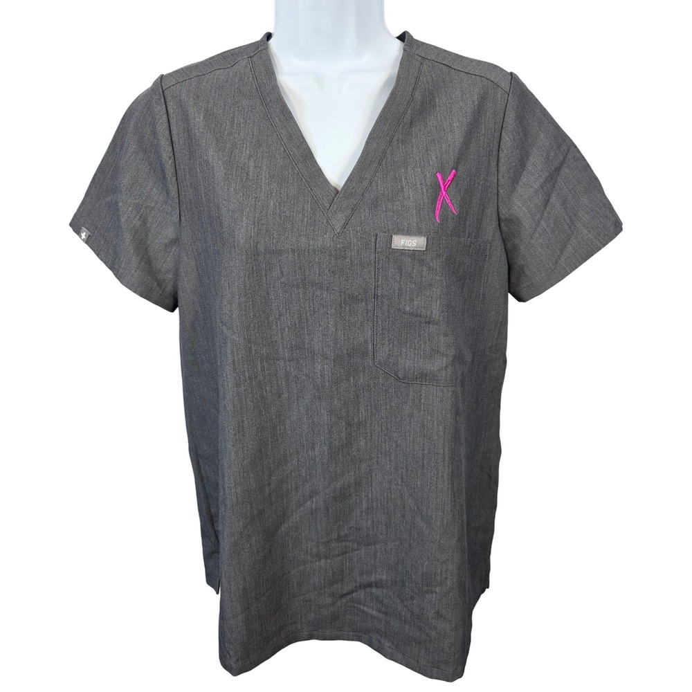 FIGS Technical Collection Gray Scrub Top Women's Small S Medical With Logo /A64 - Picture 1 of 8